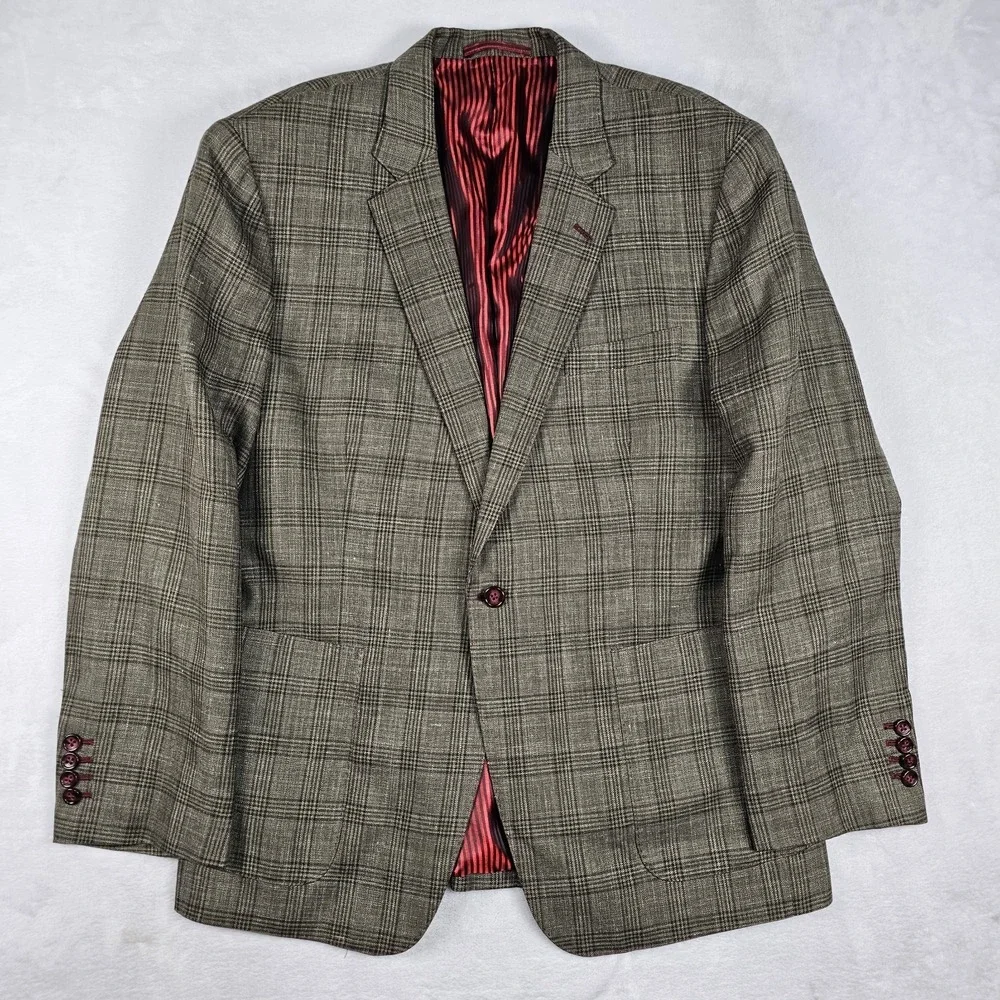 Marzoni Sam's Tailor BESPOKE Blazer Sport Coat 42R Olive Black Pink Houndstooth